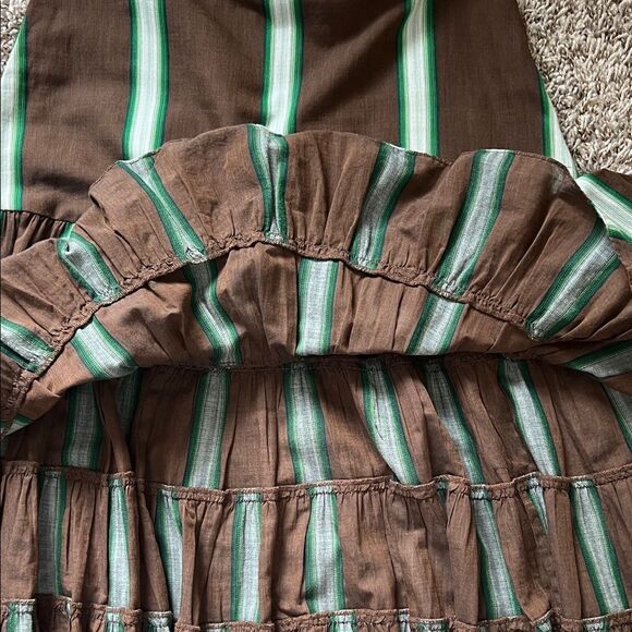 Annelore Striped Brown and Green Tiered  Peasant Low Waist Skirt in Size 2 - Picture 8 of 13